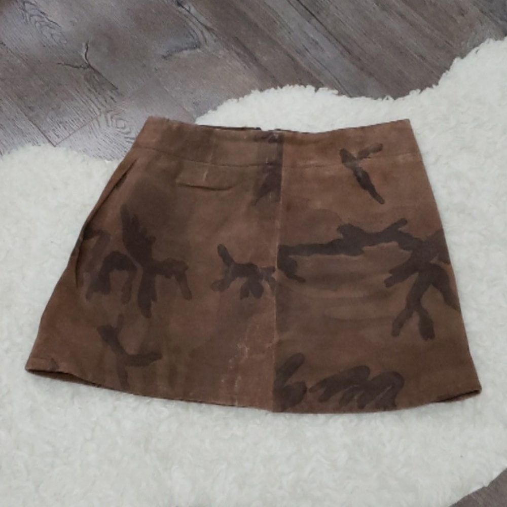 Blue asphalt genuine 100% leather suede skirt
